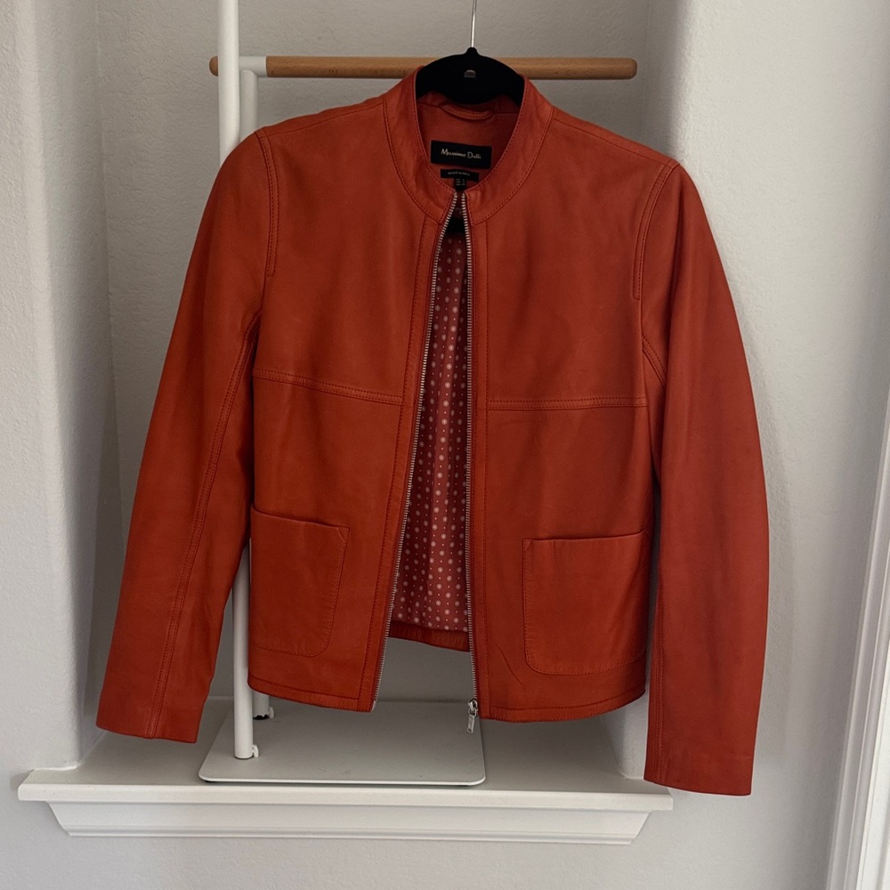 Massimo Dutti Women's Orange Leather Jacket